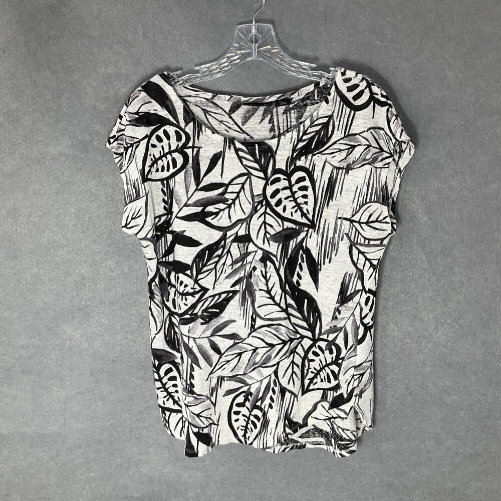 Tahari Top Womens L 100% Linen‎ Botanical Tropical Print Lightweight Breathable